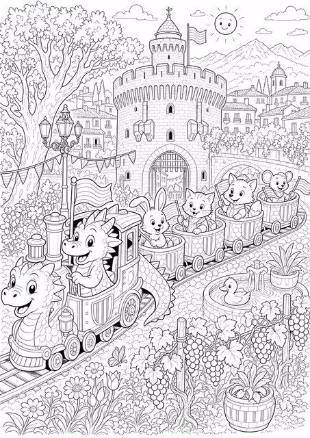 Coloriage gratuit à imprimer : Le train-dragon de Perpignan